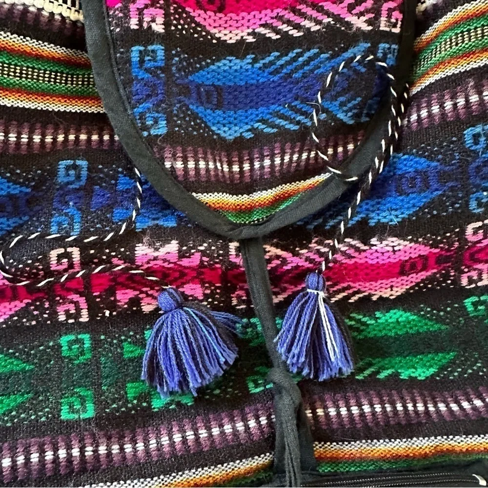 Boho Hand-Woven 100% Wool Blanket Flap Backpack, Made in Ecuador